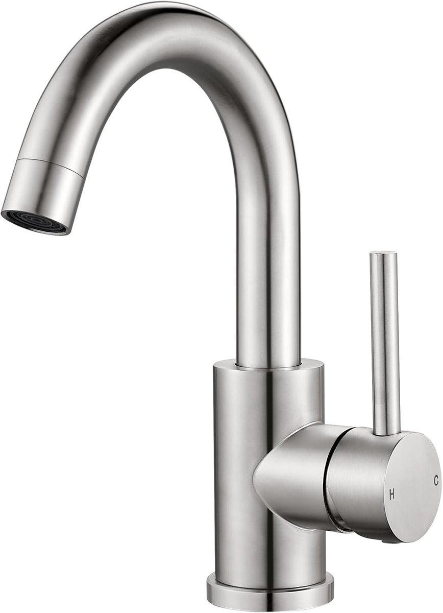 SnelShoppen - Wasbakkraan Brushed Nickel - Hoogwaardige 304 RVS - Roestvrij, Duurzaam, 225 mm Hoogte - Perfect voor Badkamer, Keuken en Meer