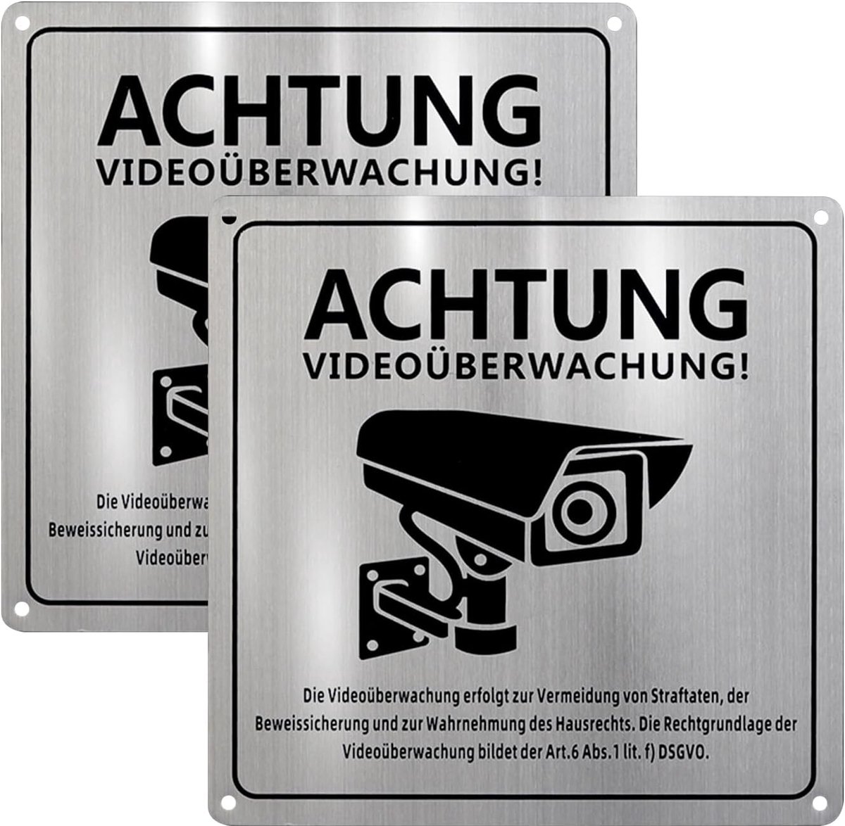 SnelShoppen - 2x Video Surveillance Bord met DSGVO Vermelding, 15x15 cm, Aluminium Signalen, Camera Bewaking, Zelfklevend, Voor Binnen en Buiten Gebru