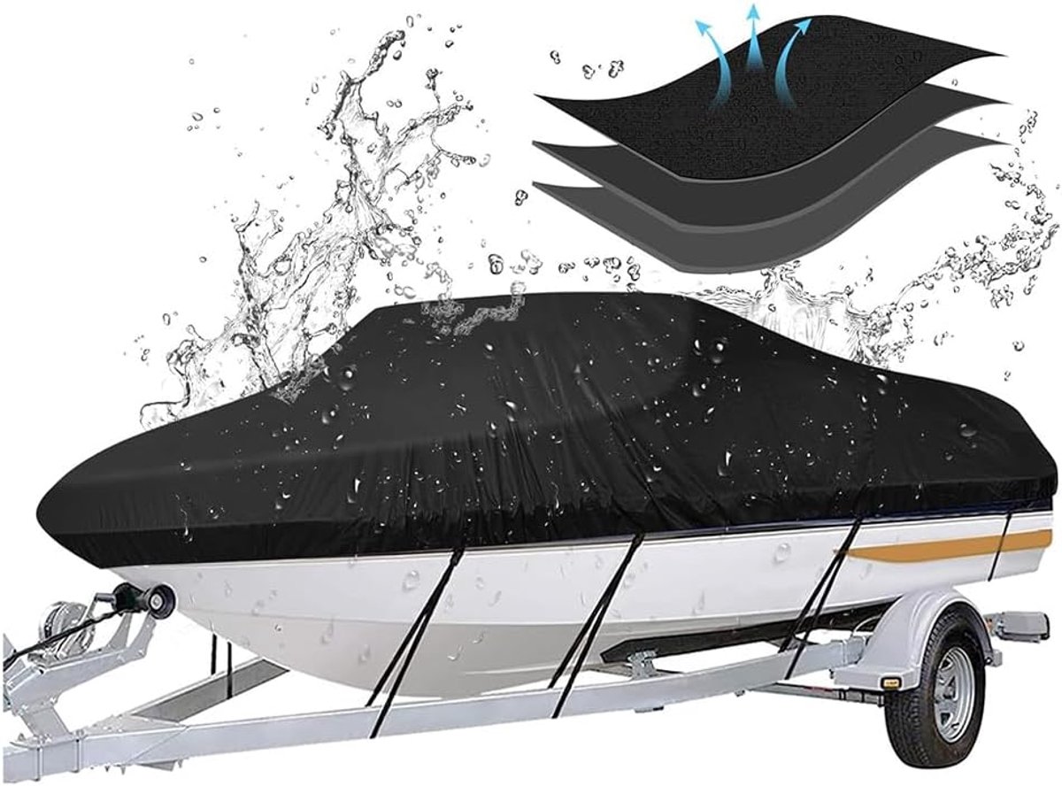 SnelShoppen - Bootzeil Waterdicht 16FT-18FT (420D) Bootbescherming met Elastische Band Geschikt voor V-Boten, Roeiboten, Visboten, Jachten, Speedboten