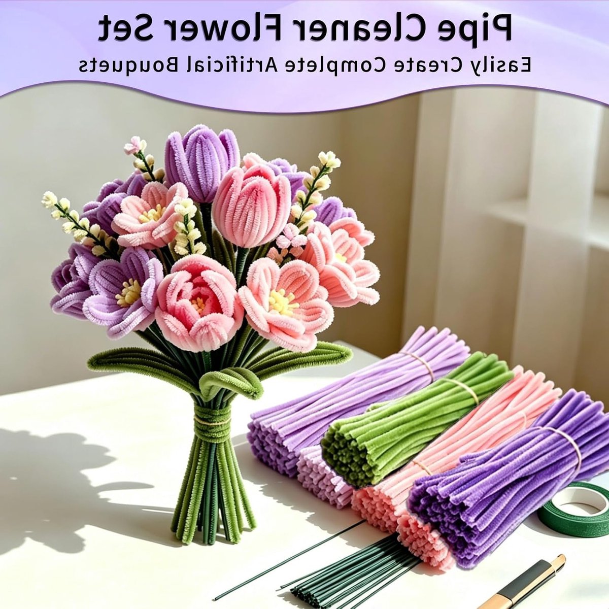 Kleurige pijpenragers voor knutselen, bloemboeketten en decoraties - 600 stuks in 6 kleuren, ideaal voor DIY-projecten en creatieve bloemstukken