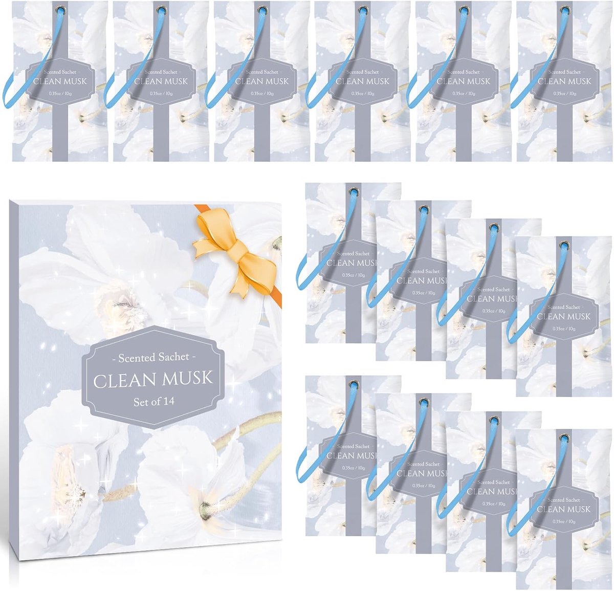 SnelShoppen - Geurzakje Kledingkast 14 Zakken Pure Muskuskleur, Kastgeur, Geurzak voor Kledingkast, Lade, Badkamer, Koffer, Tas en Auto