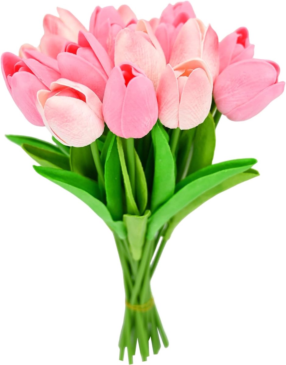 SnelShoppen - Realistische Kunsttulpen Boeket 20 Stuks, Echte Touch, Perfect voor Tafeldecoratie, Woonkamer, Bruiloft, Kunstbloemen, 34 cm Hoog