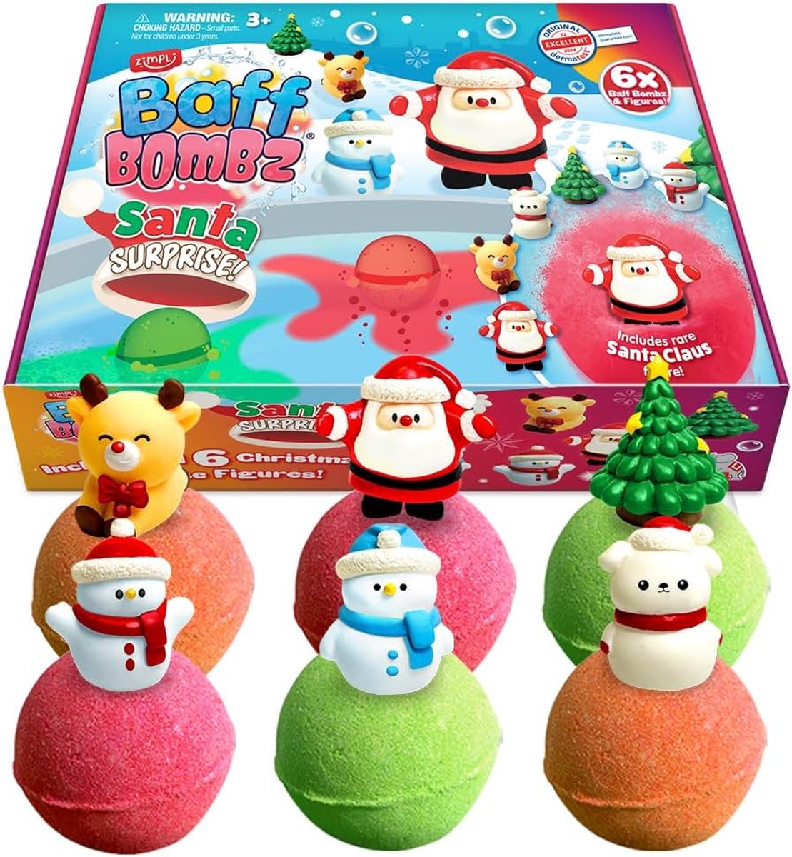 SnelShoppen - 6 Stuks Grote Verrassings Badbombs 100g met Kerstman, 6x Speelgoed voor Kinderen, Perfecte Kerstcadeaus voor Jongens en Meisjes