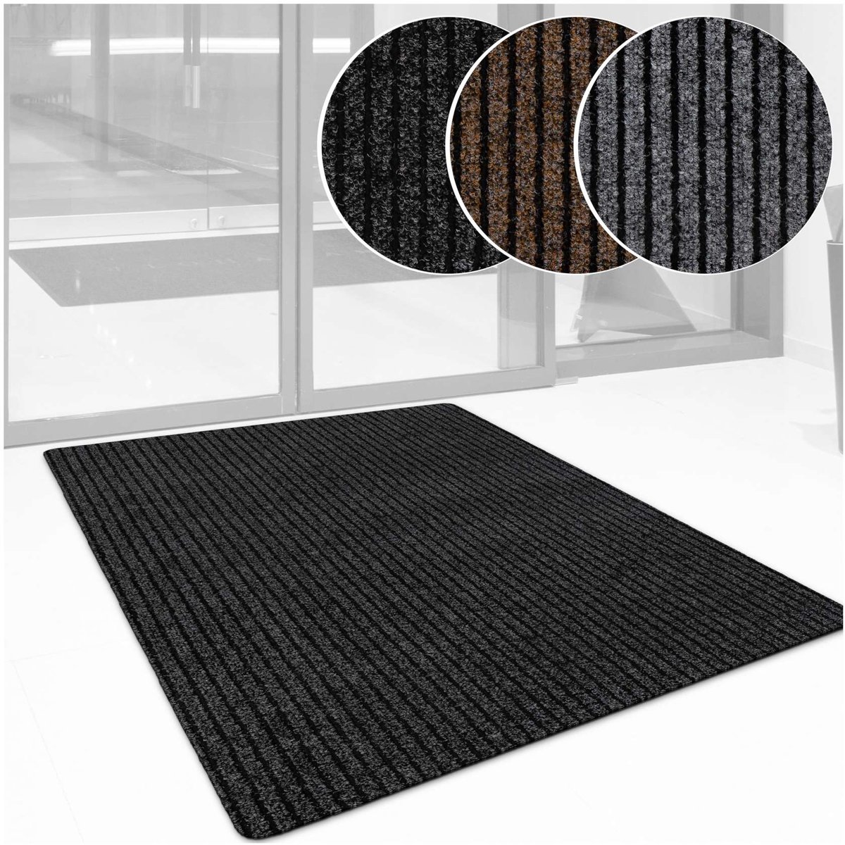 ANRO Deurmat Mischa Zwart 150x90cm – Schoonloopmat Antislip Rubber