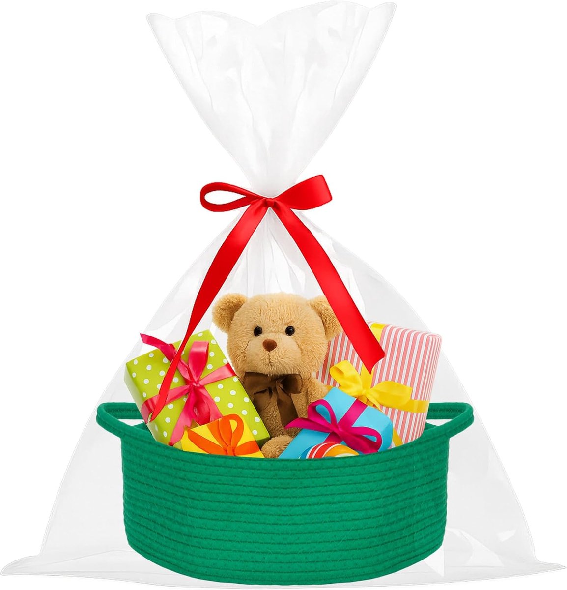 SnelShoppen - Kleine Geweven Mand met Cadeautjes en Ribbons - Lege Decoratieve Cadeaumand voor Babyshower, Verjaardag, Pasen, Thanksgiving, Kerst