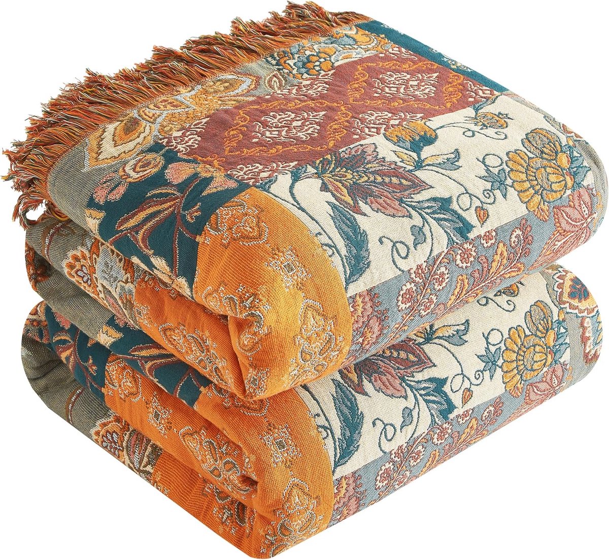SnelShoppen - Boho Dekbed, 100% Katoen, Dubbelzijdig Muslin, Patchwork Dekentje, 230 x 250 cm, Cuddly Sofa Dekentje en Bedsprei, Ideaal voor Woonkamer