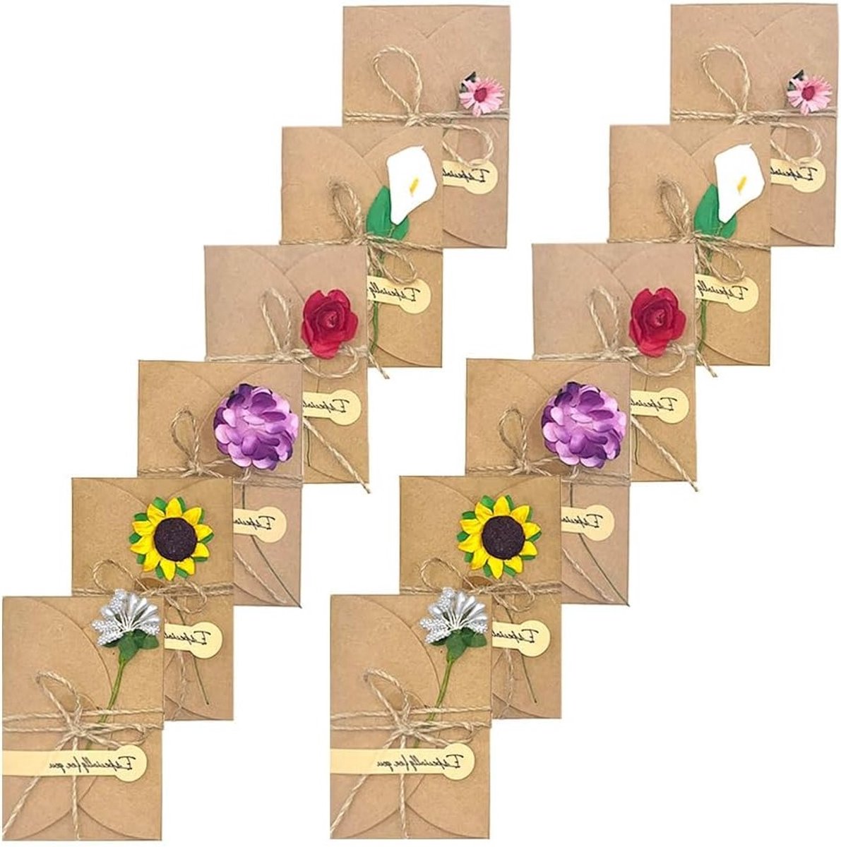 Dried Flowers Wenskaarten Set met Retro Enveloppen, Decoratieve Kaarten voor Verjaardagen, Bruiloften, Kerst en Bedankjes (12 Stuks)