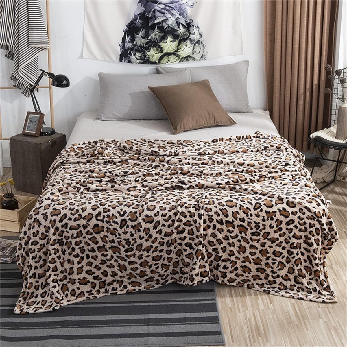 SnelShoppen - Luxe Fleece Dekentje voor Winter - Super Zacht en Warm - Fluffy Cozy Quilt voor Banken, Bedden, Reizen - 150x200 cm - Leopard