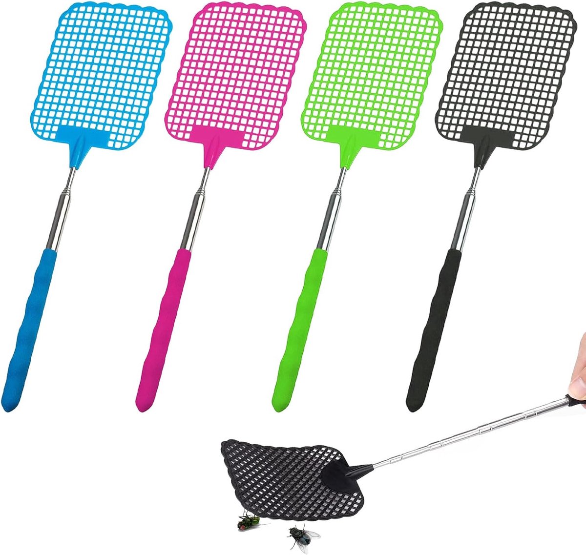 SnelShoppen - Vliegenspray 4 Stuks Uittrekbare Handmatige Vliegenvanger met Sterke Telescopische Handgreep voor het Afschrikken van Vliegen en Insecte
