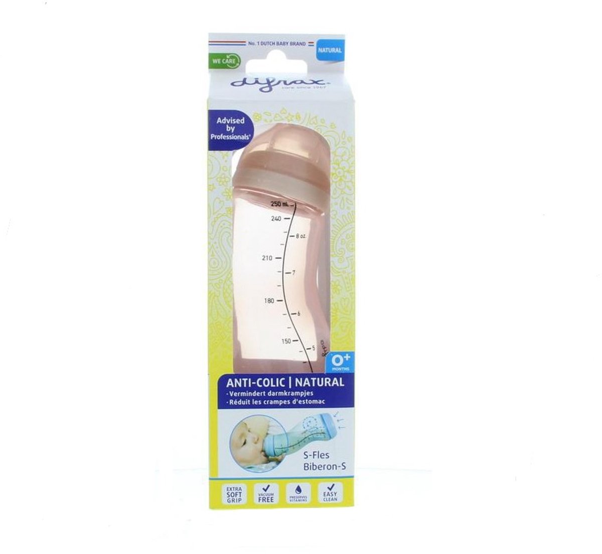 Difrax Anti-Koliek Voedingsfles BPA-vrij 250 ml roze/paars