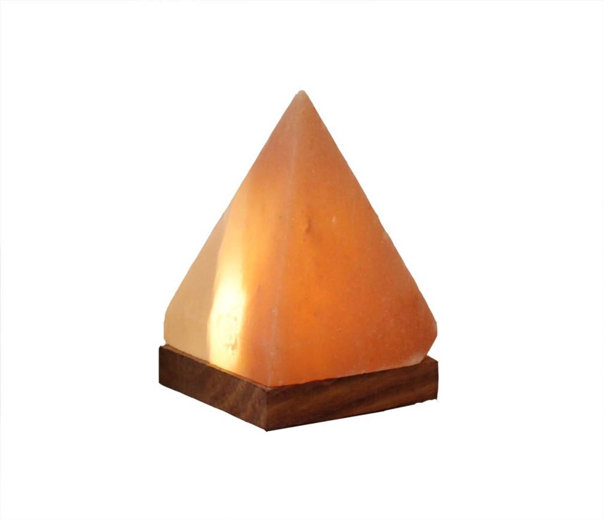 SnelShoppen - Verlichte zoutkristal USB piramide met houten basis, unieke handgemaakte zoutsteen uit Punjab/Pakistan, oranje, 7 x 7 x 11 cm, set van 2