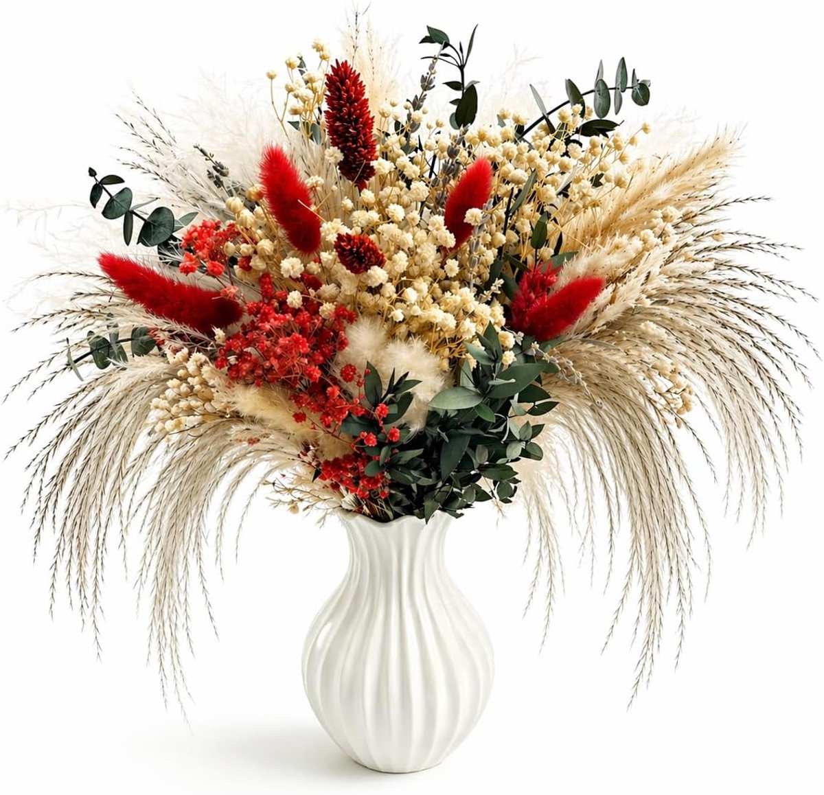 SnelShoppen - Dried Flower Bouquet met Pampasgras, Konijnenstaarten, Nobele Gras en Baby's Breath - Boho Decoratie voor Thuis, Bruiloftstafel en Wandd