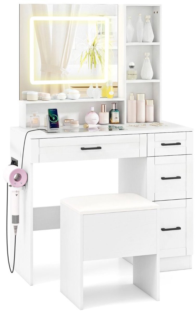 SureDeal® - Meubel - Make uptafel - Spiegel - Verlichting Make uptafel - Kruk Stopcontacte