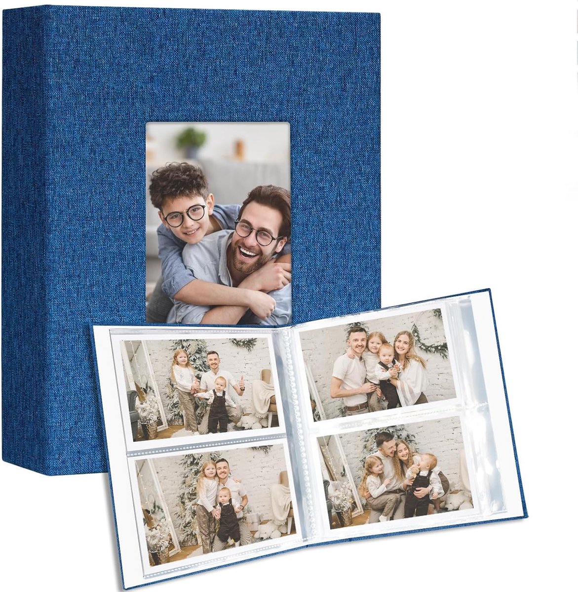 SnelShoppen - Foto Album, Linnen, Vaste Kaft, Voor Familiejaar, Baby, Bruiloft, 100 Compartimenten, Blauw, Gelegenheden zoals Feest en Herinneringen