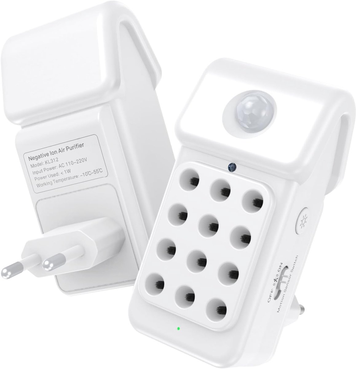 SnelShoppen - Luchtzuiveraar voor Allergieën, Ionizer voor Rookruimtes met 12 Koolstofvezel Transmitters, Nachtlamp Sensor, Stil 17 dB