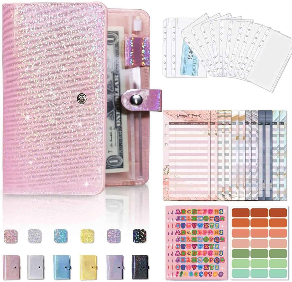 SnelShoppen - Budget Planner A6 Budget Kalender Duits met Map Organiser Spaargeld Binder 6 Gat Ringbinder Portemonnee Notitieboek Geldhoes Budget Blad