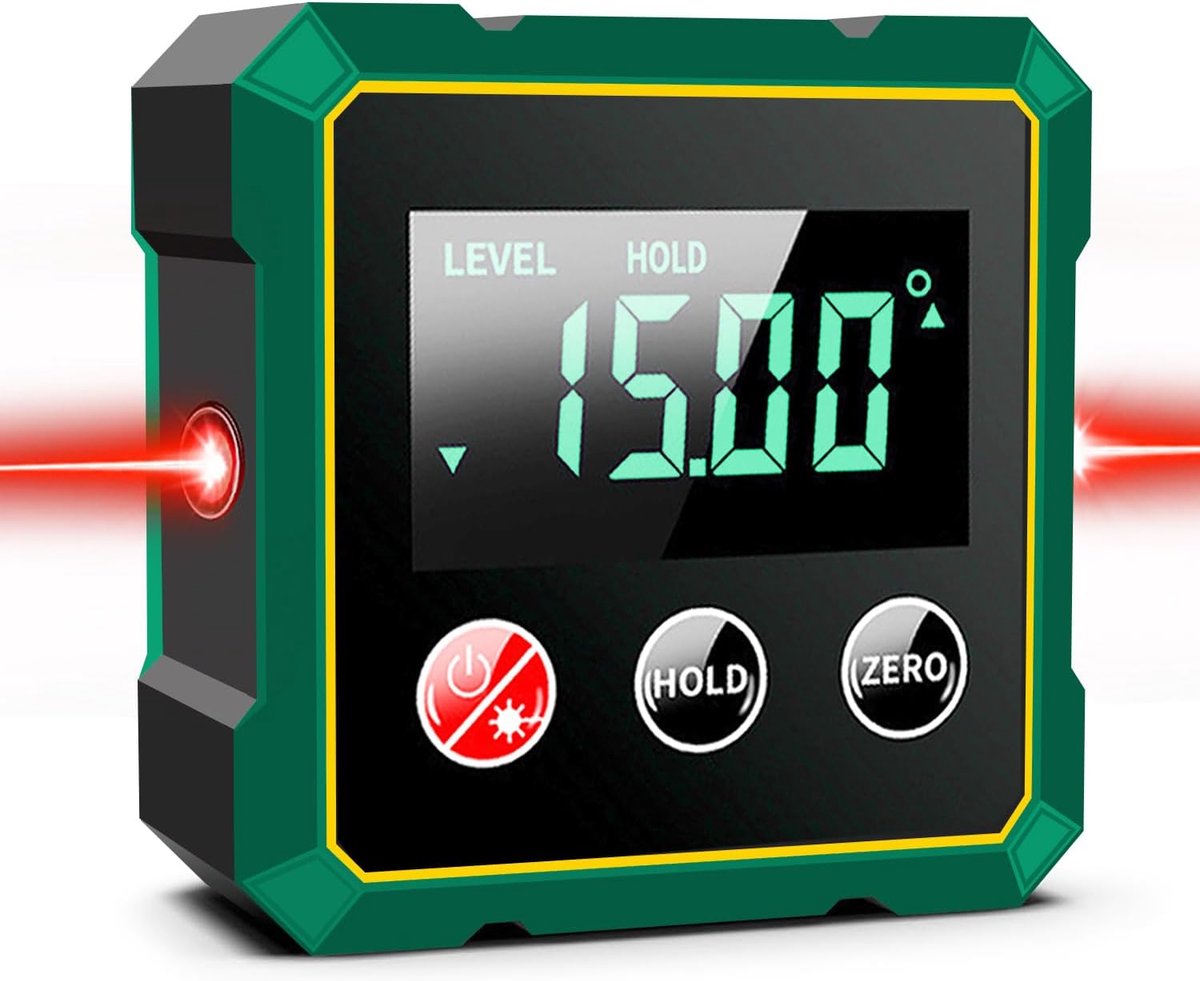 SnelShoppen - Digitale Hoekzoeker met Laser, USB Oplaadbare Magnetische Waterpas, LCD-Display met Achtergrondverlichting, Hellingsmeter voor Houtbewer