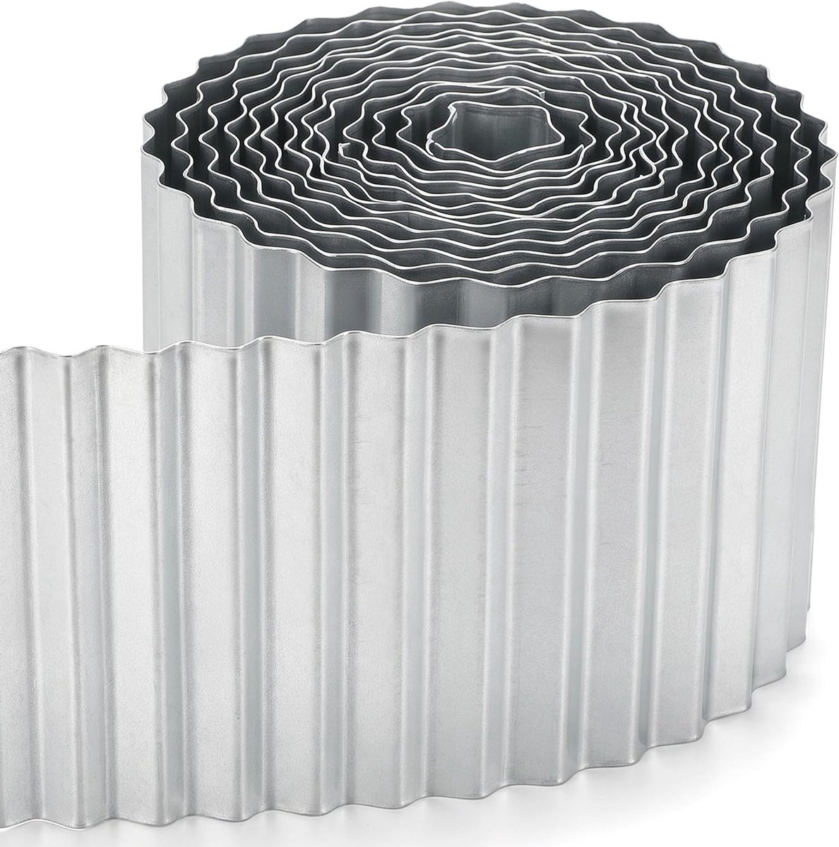 Galvanized metalen tuinrandrol van 6 meter, golfvormige border voor planten, hoogte 20.3 cm, duurzaam en weerbestendig