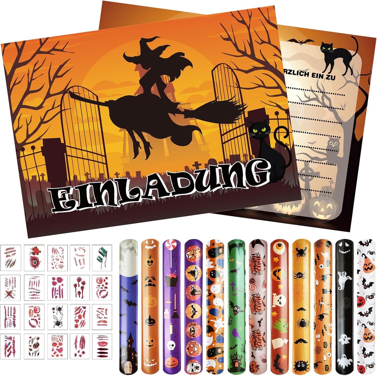 SnelShoppen - 12 Halloween uitnodigingskaarten voor een griezelig mooie Halloween party, grijs grafsteen thema, perfect voor kinderen en volwassenen,