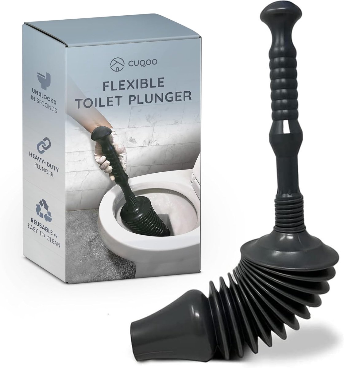 SnelShoppen - Heavy Duty Toilet Plunger - Krachtige Ontstopper en Afvoerpomp - Flexibele Rubberkop voor Toiletten, Wasbakken en Douches - Chemievrij O