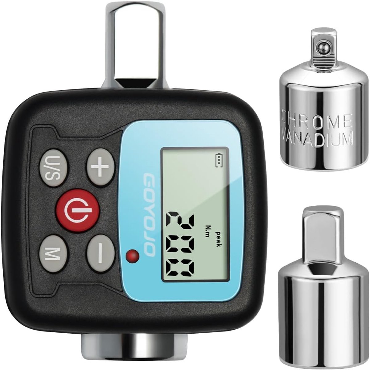 SnelShoppen - Digitale Momentsleutel Set met 1/2" 1/4" 3/8" Adapters - Hoge Nauwkeurigheid - 4 Koppel Eenheden - Verlichte Display - Perfect voor Auto