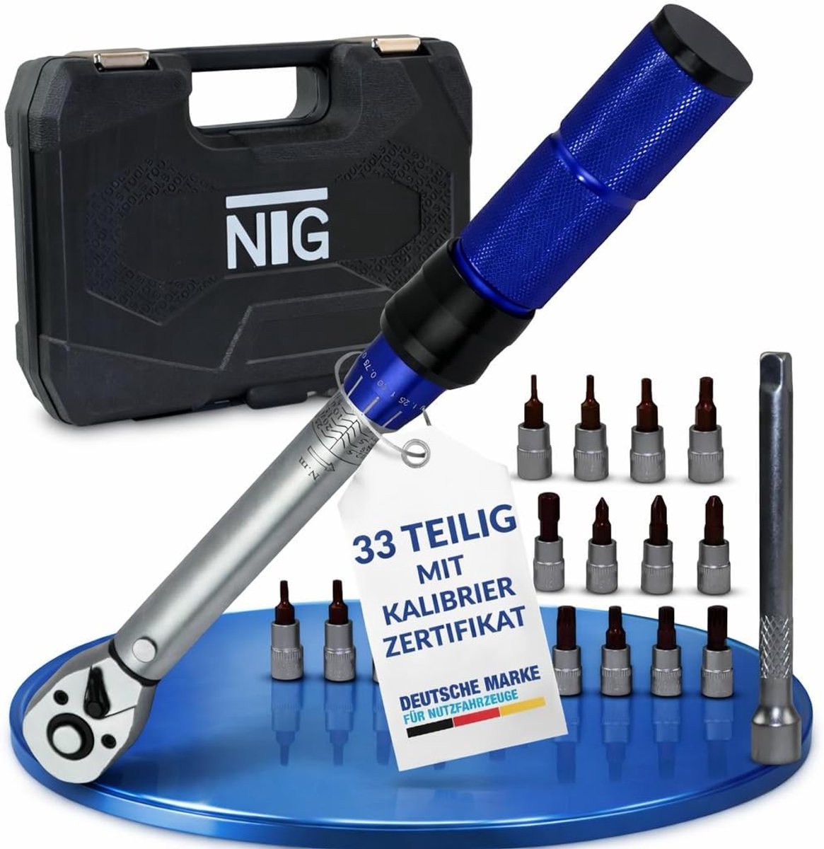 SnelShoppen - Precisie Momentsleutel 1/4 inch, 5-25 Nm, Set met 23 Bits, 6 Moeren, Verlengstuk en Kalibratiecertificaat voor Fietsen en Motoren