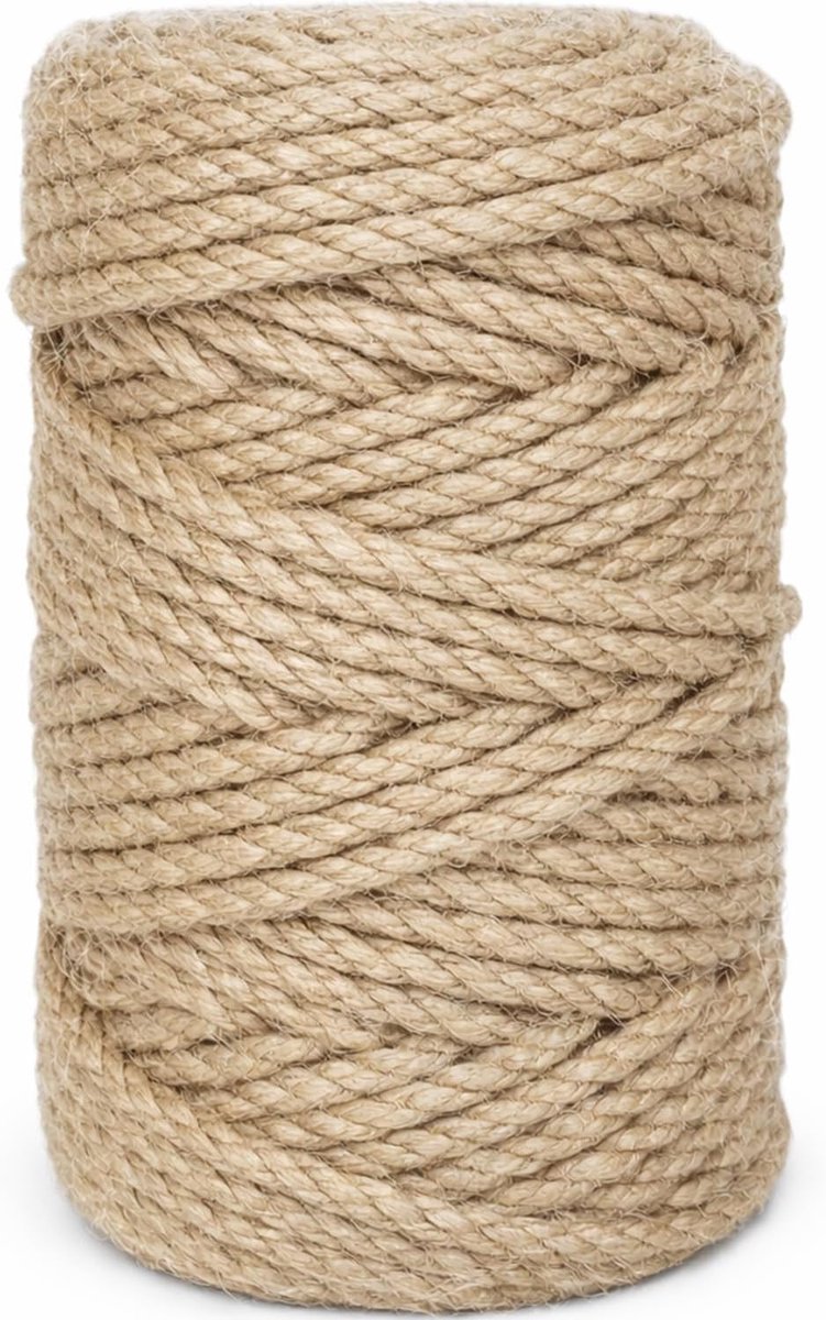 SnelShoppen - 4mm Jute Touw 50 Meter - Sterk en Dikkere Tuin Touw voor Knutselen, Verpakken, Bundelen, Recycling en Huisdecoratie - Eco-vriendelijk en