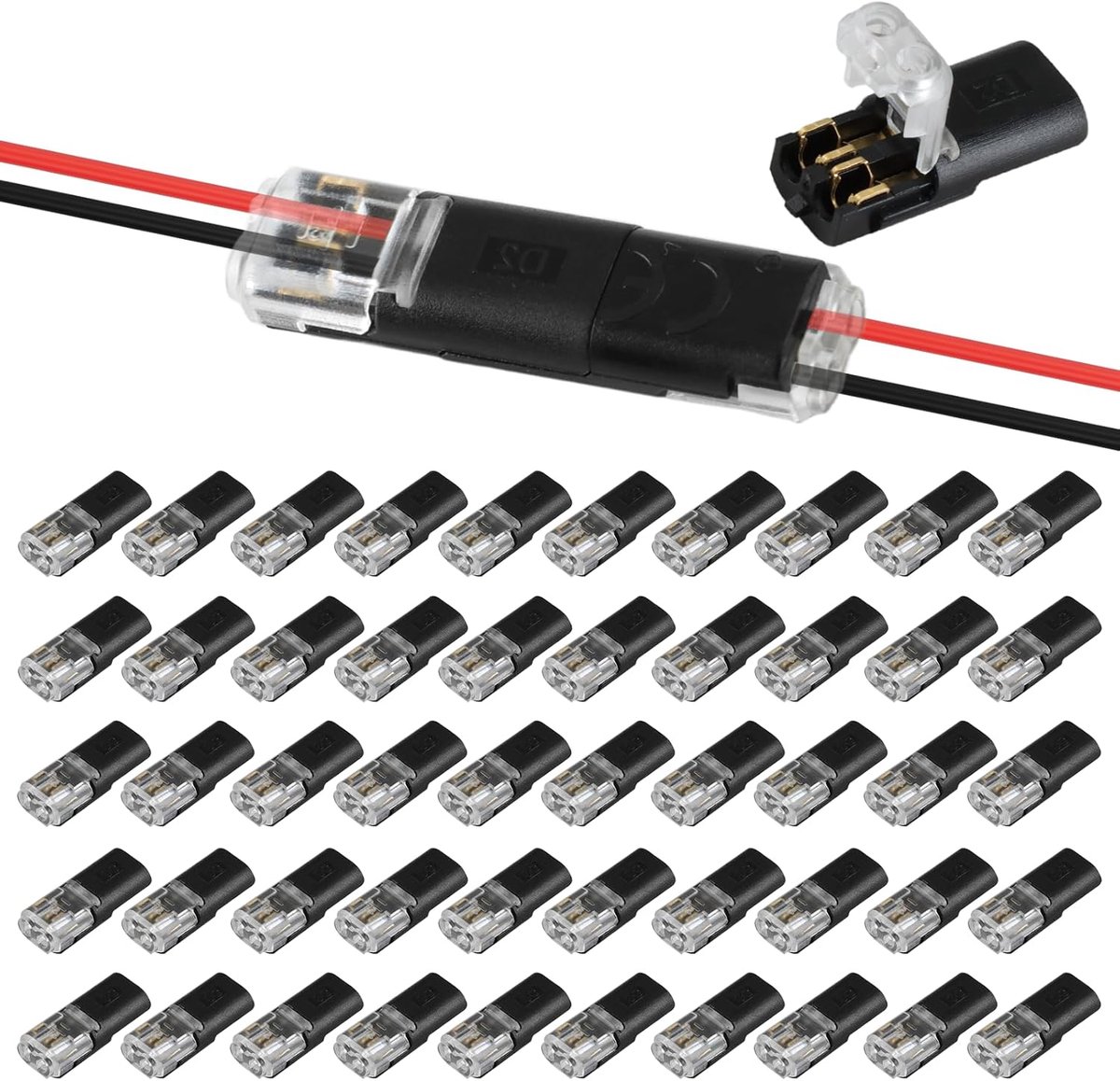 SnelShoppen - 50 Stuks Waterdichte Auto Draadconnectoren 2-Pin Laagspannings Elektrische Push Fit Plug Kabel 18-22 AWG Met Sluitingen Geen Strippen No