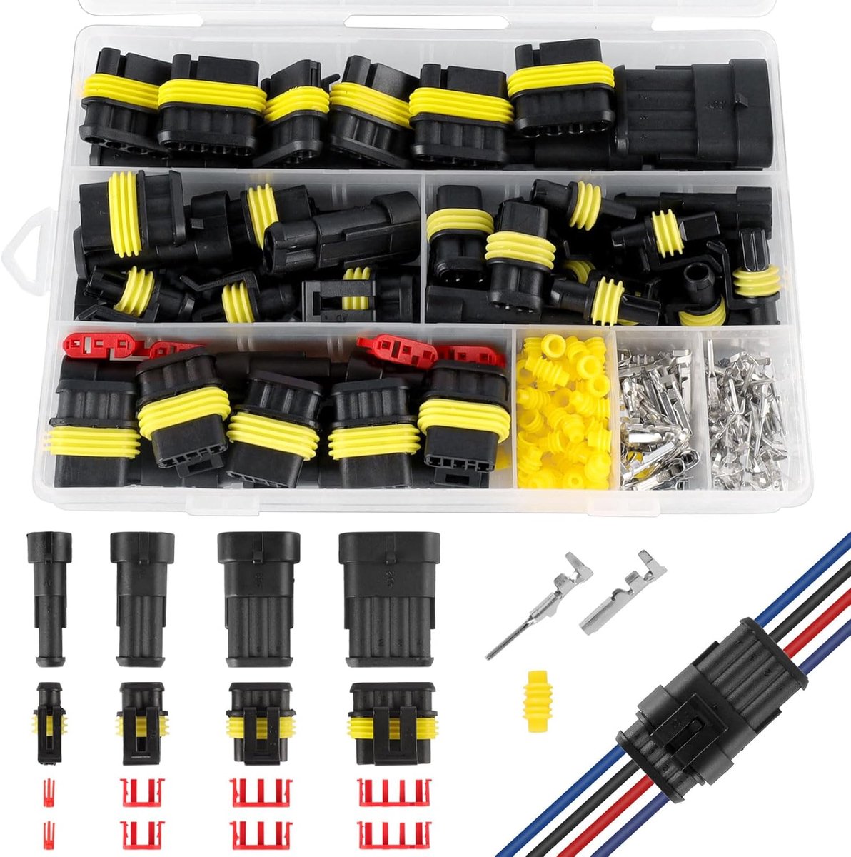 SnelShoppen - 352 Stuks Waterdichte Auto Connectoren, 1/2/3/4 Pin Snelle Connectoren, Kabelstopcontacten, Superseal Waterdichte Connectoren voor Auto'