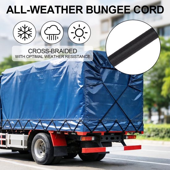 SnelShoppen - Bungee Cords 6mm x 10m - Heavy Duty Elastic Shock Cord voor Trailer, Tarpaulin, Tent, Kayak, Backpack - Zwart, Perfect voor DIY Projecte van Snelshoppen — afbeelding 3