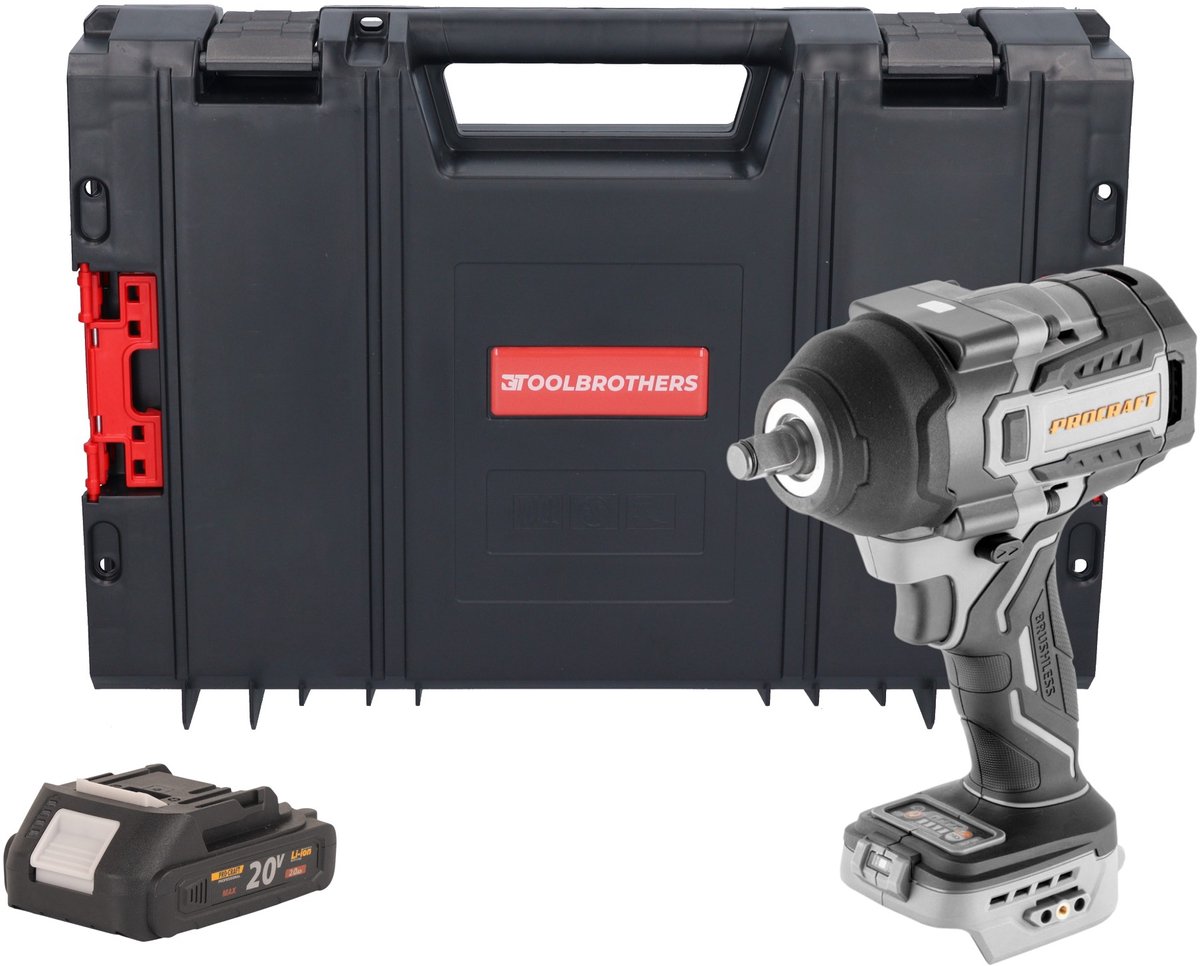 ProCraft Industrial IW850A-BB accu-slagmoersleutel 20 V 850 Nm 1/2" borstelloos + 1x accu 2,0 Ah + RHINO-gereedschapskoffer - zonder oplader