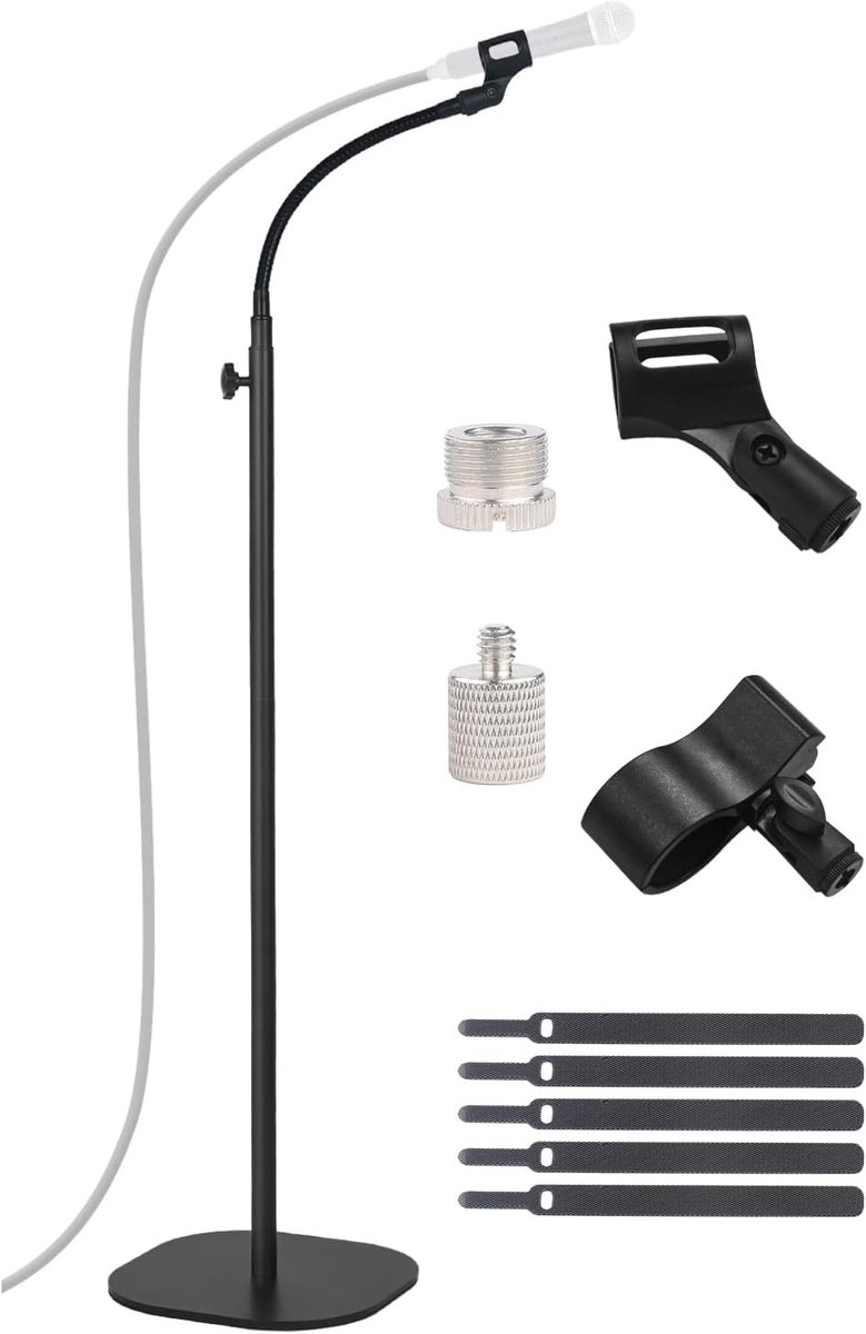 SnelShoppen - Microfoonstandaard met Flexibele Hals, Hoogte Verstelbaar van 90cm tot 167cm, Stabiele Basis voor Thuisgebruik, Streaming, Karaoke, Stud