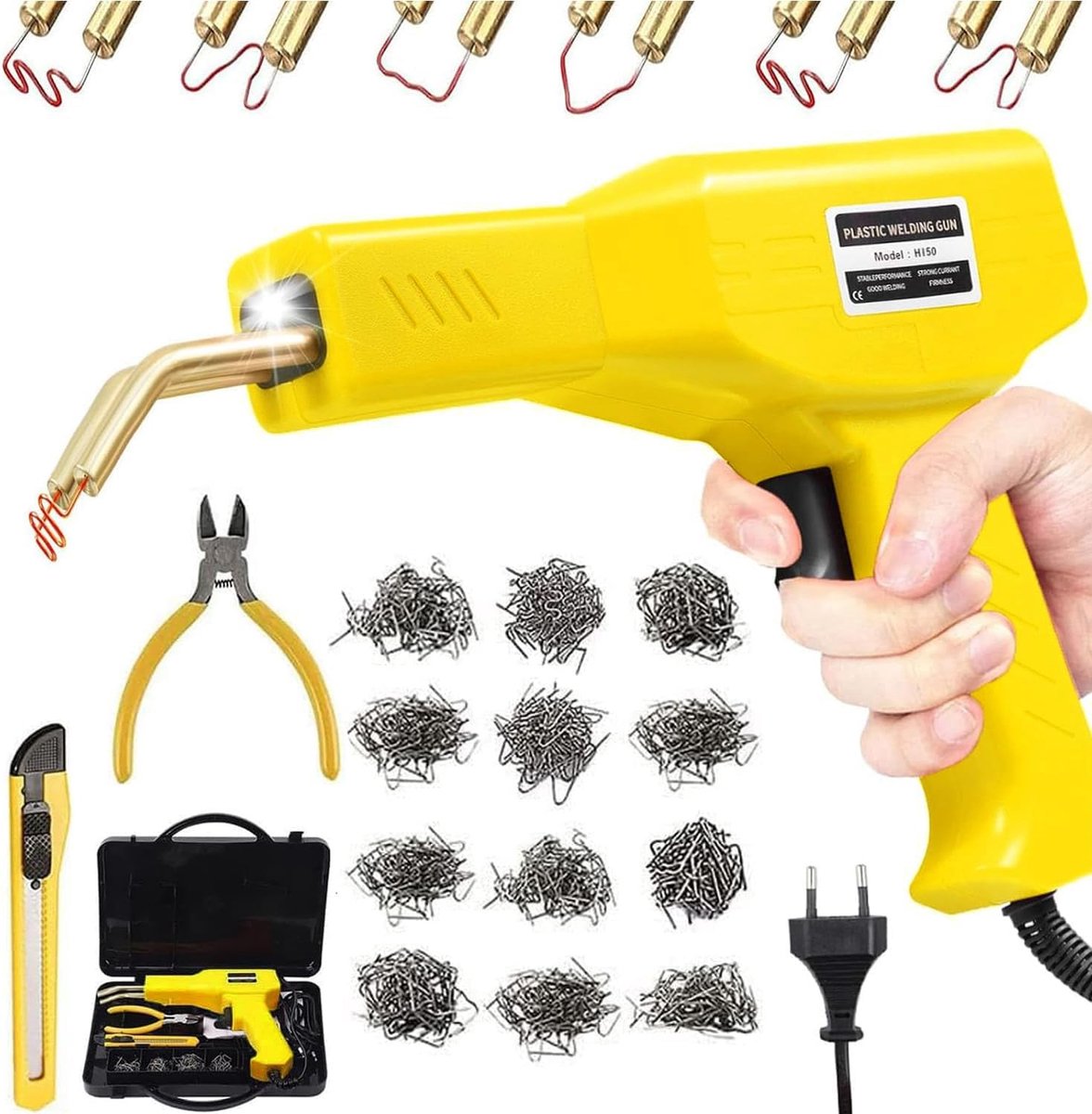 SnelShoppen - 150W Plastic Lasmachine, Reparatiekit met 800 Stuks Hot Staplers, Bumper Reparatie Gereedschap voor Body Scheuren, Kunststof Lasapparaat