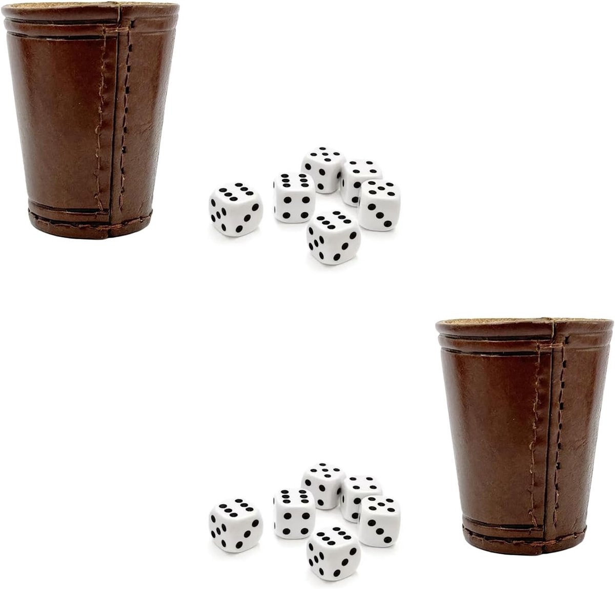 SnelShoppen - Dice cup inclusief 12 dobbelstenen set van 2 - Handgemaakte leren dobbelbeker 9 cm - Ideaal voor Dungeons & Dragons, bordspellen, bruin