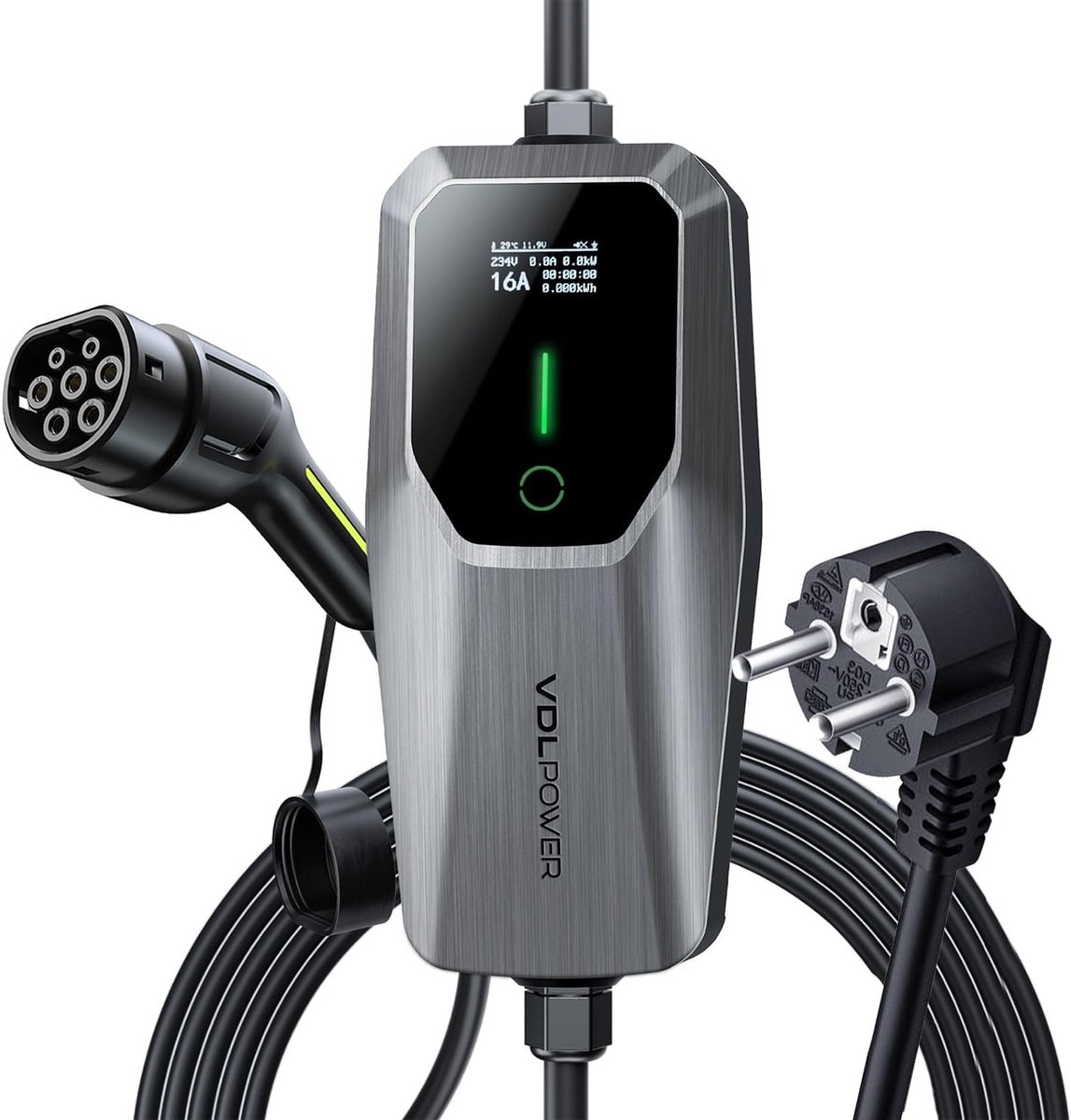 SnelShoppen - EV Type 2 Oplaadkabel 3.6 kW voor Elektrische Voertuigen, 16 A, 5 m, Enkel Fase, EU Schuko Stekker, IP65, Ideaal voor Thuis en Onderweg