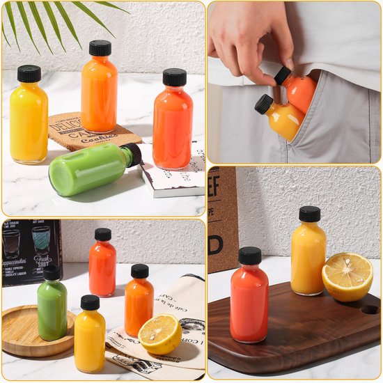 Dailygoods - Set van 12 Mini Glazen Bottles 60ml - Met Deksels voor Essentiële Olie en Shots — afbeelding 2