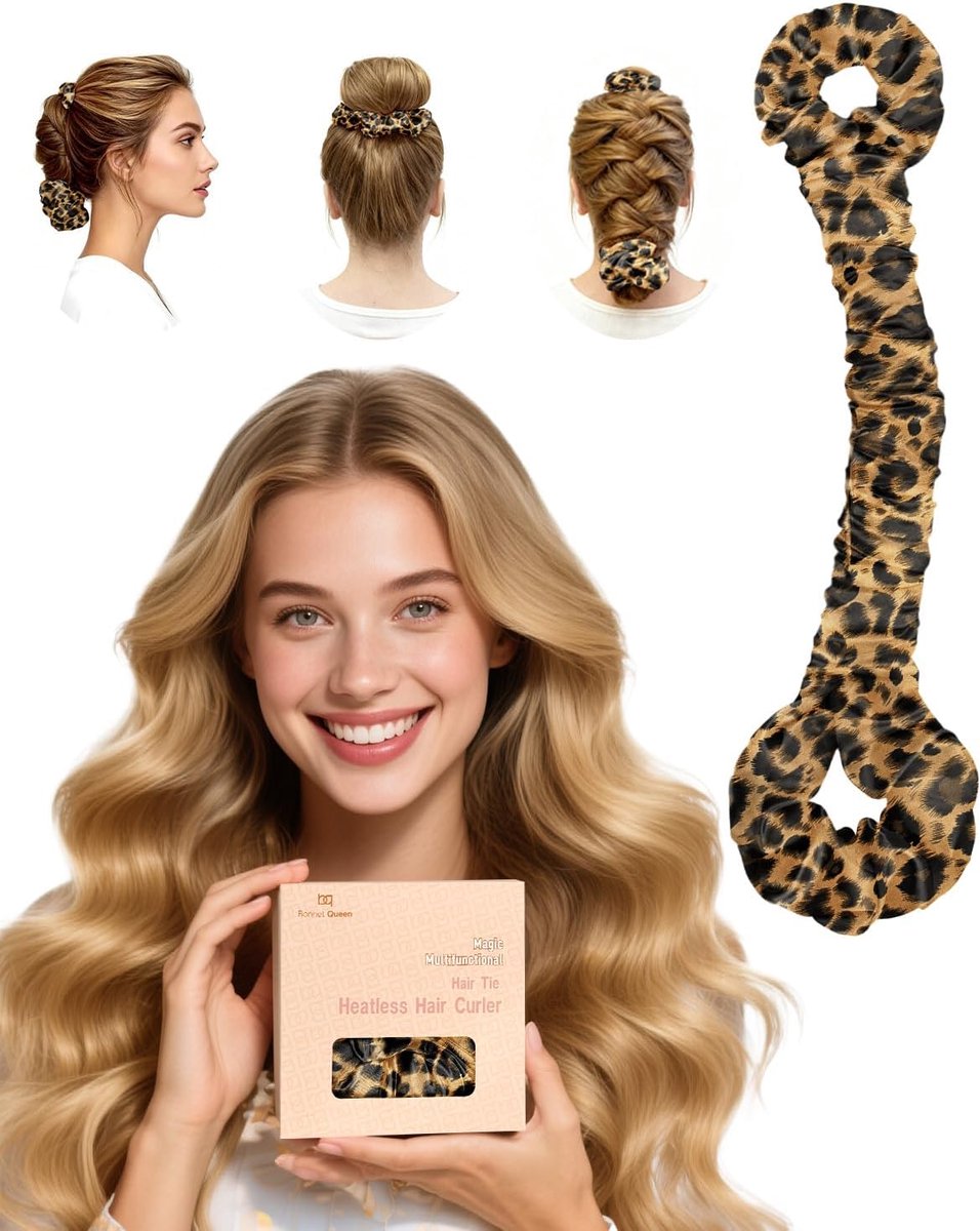 SnelShoppen - Heatless Haar Kruller Set - Satijnen Krulband - Gezonde Krullen Zonder Hitte - Leopard Motief - Geschikt Voor Alle Haartypes - Ideaal Vo