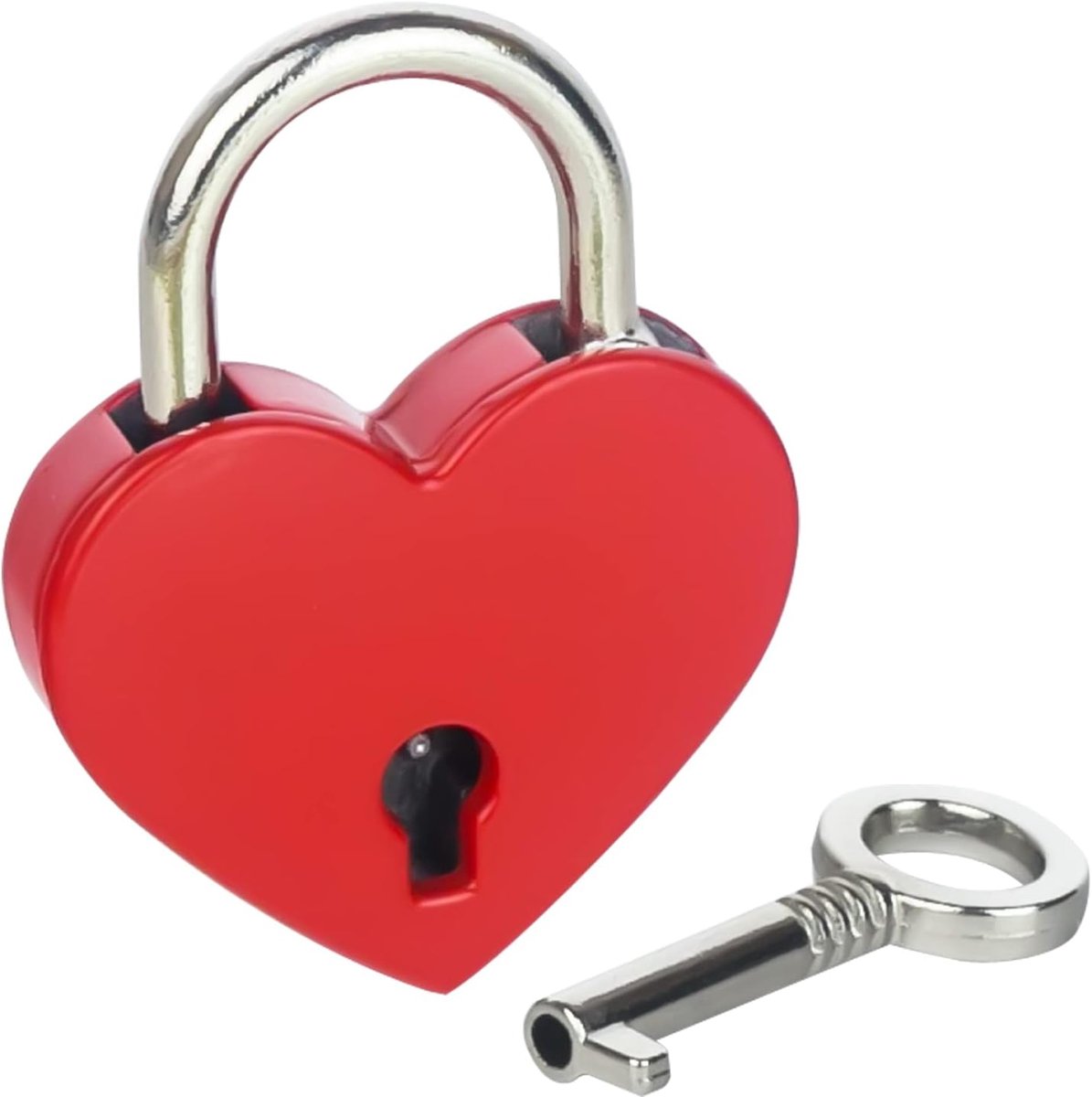 SnelShoppen - Mini decoratief hangslot hartvorm met sleutel | Rood metaal | 3,8 x 3 x 0,8 cm | Perfect voor dagboeken, cadeauverpakkingen en sieradenb
