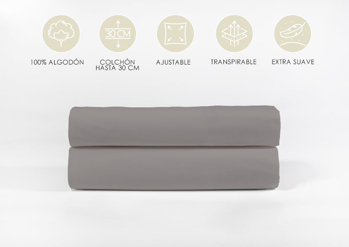 SnelShoppen - Fitted Sheet 180 x 200 x 30 cm, 100% Katoen Ademend Donkergrijs, Perfect voor Matrassen tot 30 cm Hoog