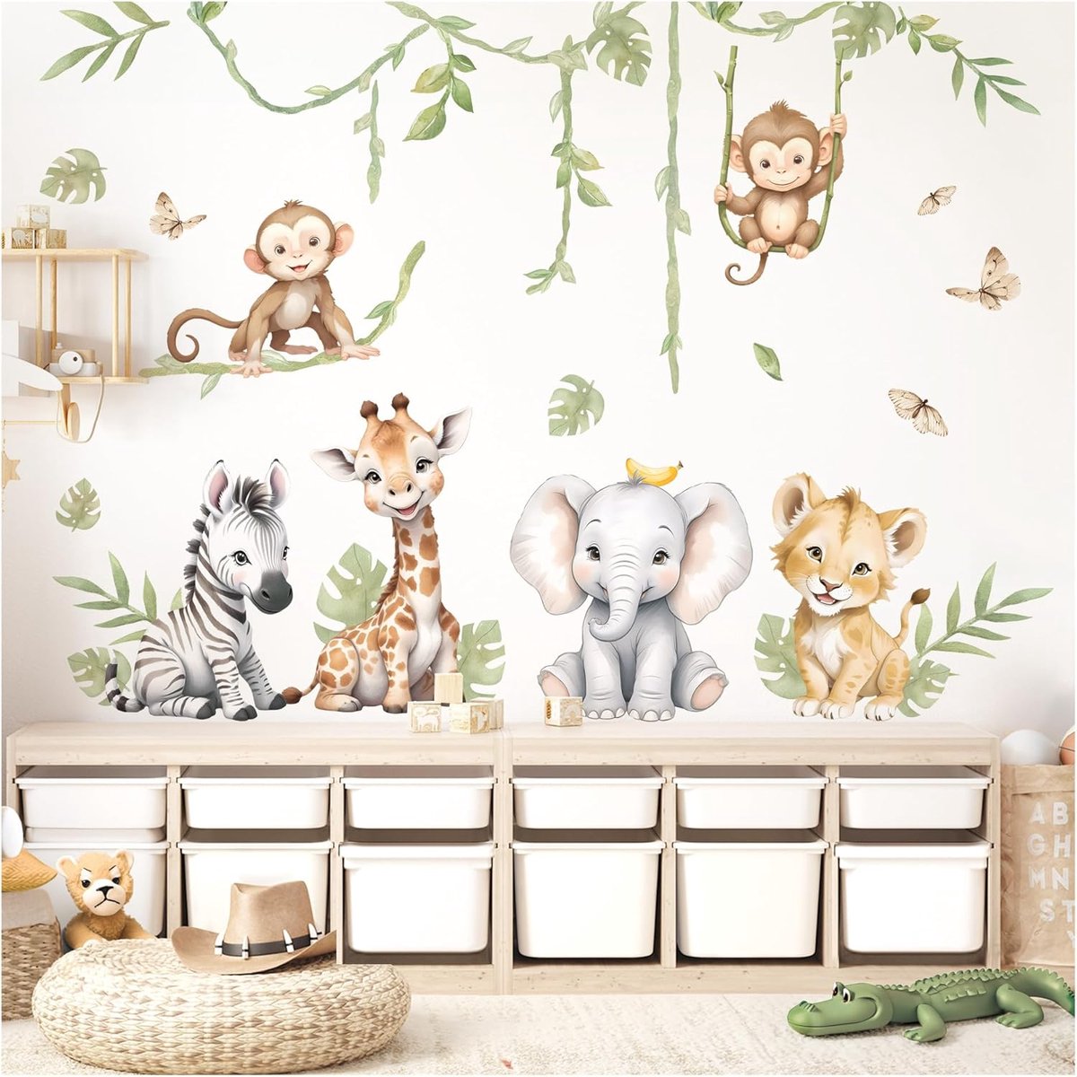 Thijox - XL Muursticker Safaridieren Giraffe Leeuw Olifant - Zelfklevende Wanddecoratie voor Kinderen - Kleurrijke Interieurverandering voor Speelkame