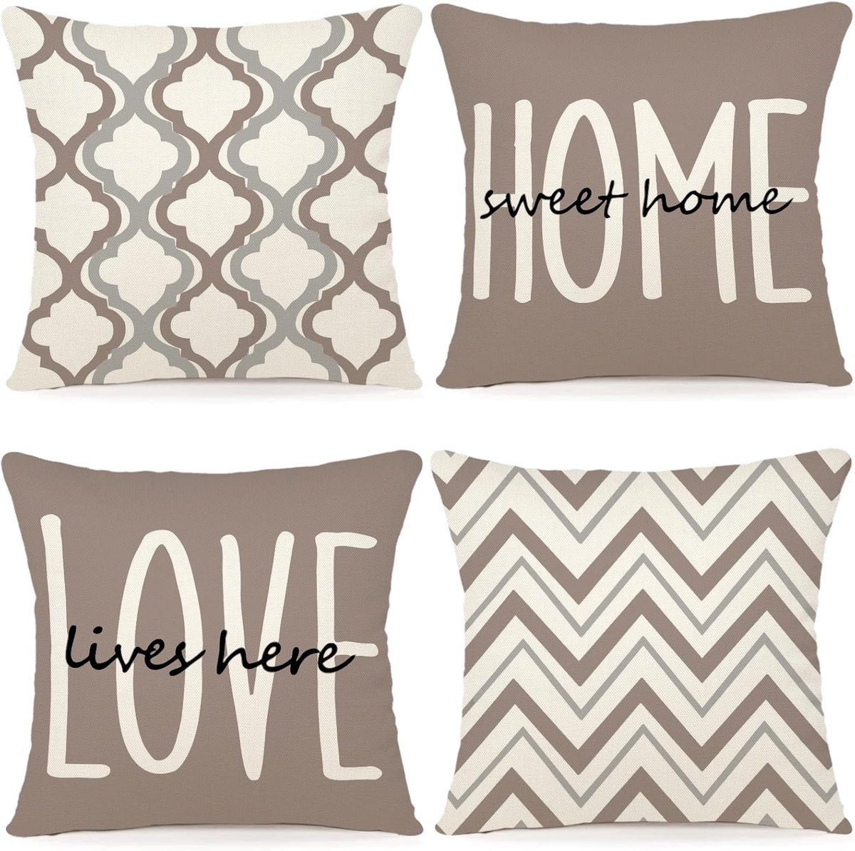 SnelShoppen - 4 Stuks Kussenhoezen 45 x 45 cm Geometrisch Patroon Khaki voor Bank Decoratieve Kussens voor Woonkamer, Slaapkamer en Buiten