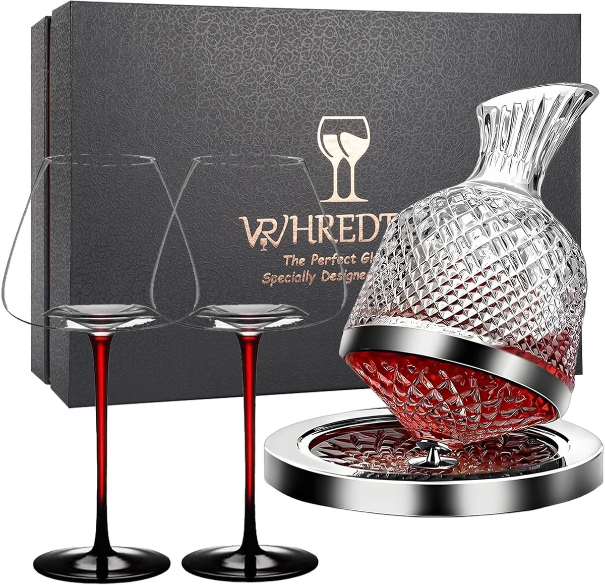 SnelShoppen - Luxe Wijnkaraf Set met 2 Kristallen Glazen - 1500ml 360° Rotatie en Snelle Aeratie, Rode Wijnkaraf Cadeau voor Bruiloft, Verjaardag, Pen