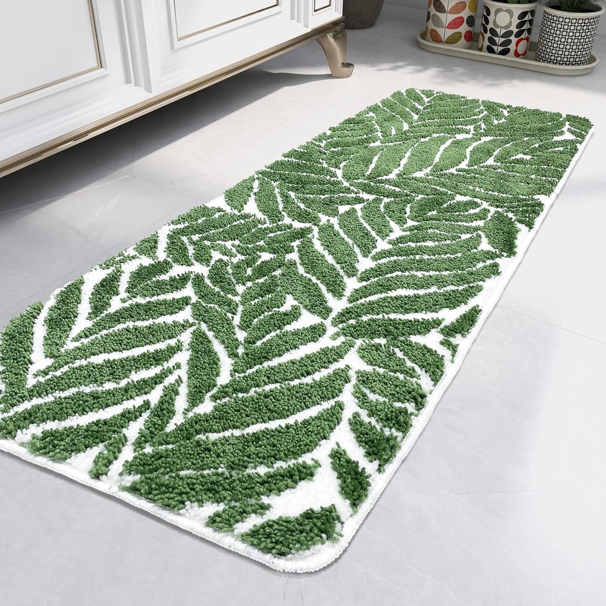 SnelShoppen - Super Zachte Badkamer Loper - Antislip Badmat 61 x 152 cm - Ideale Decoratie voor Badkamer met Grote Bladeren - Luxe Comfort voor Douche