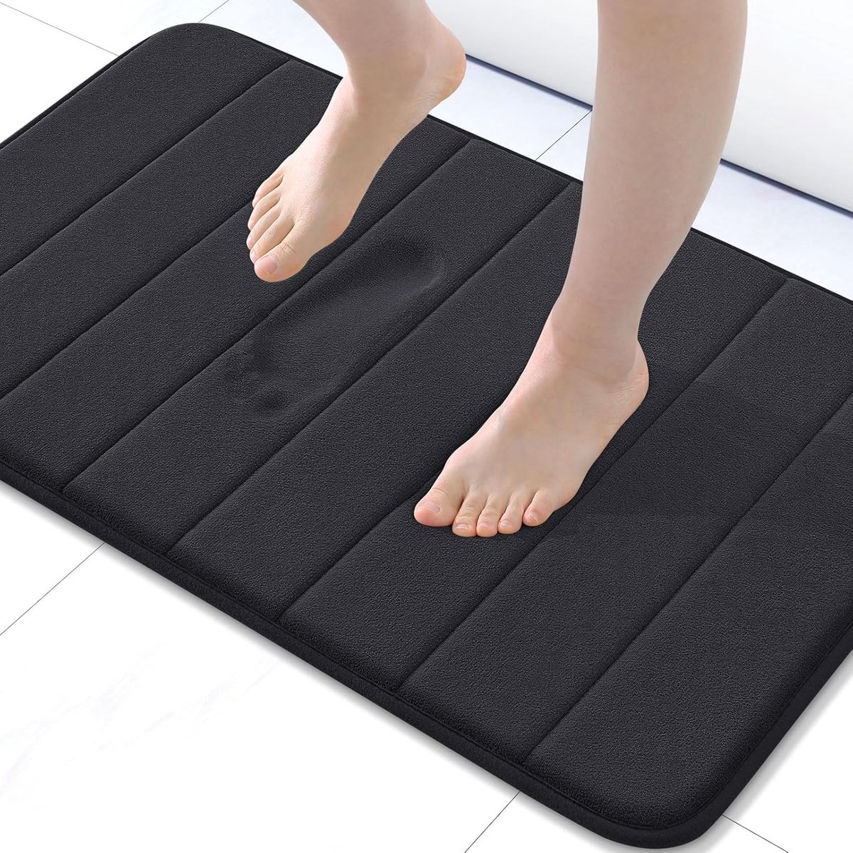 SnelShoppen - Memory Foam Badmat 50 x 80 cm, Absorberend, Antislip, Wasbaar, Zacht Microvezel Velvet, Zwart, Voor Badkamer, Douche, en Toilet