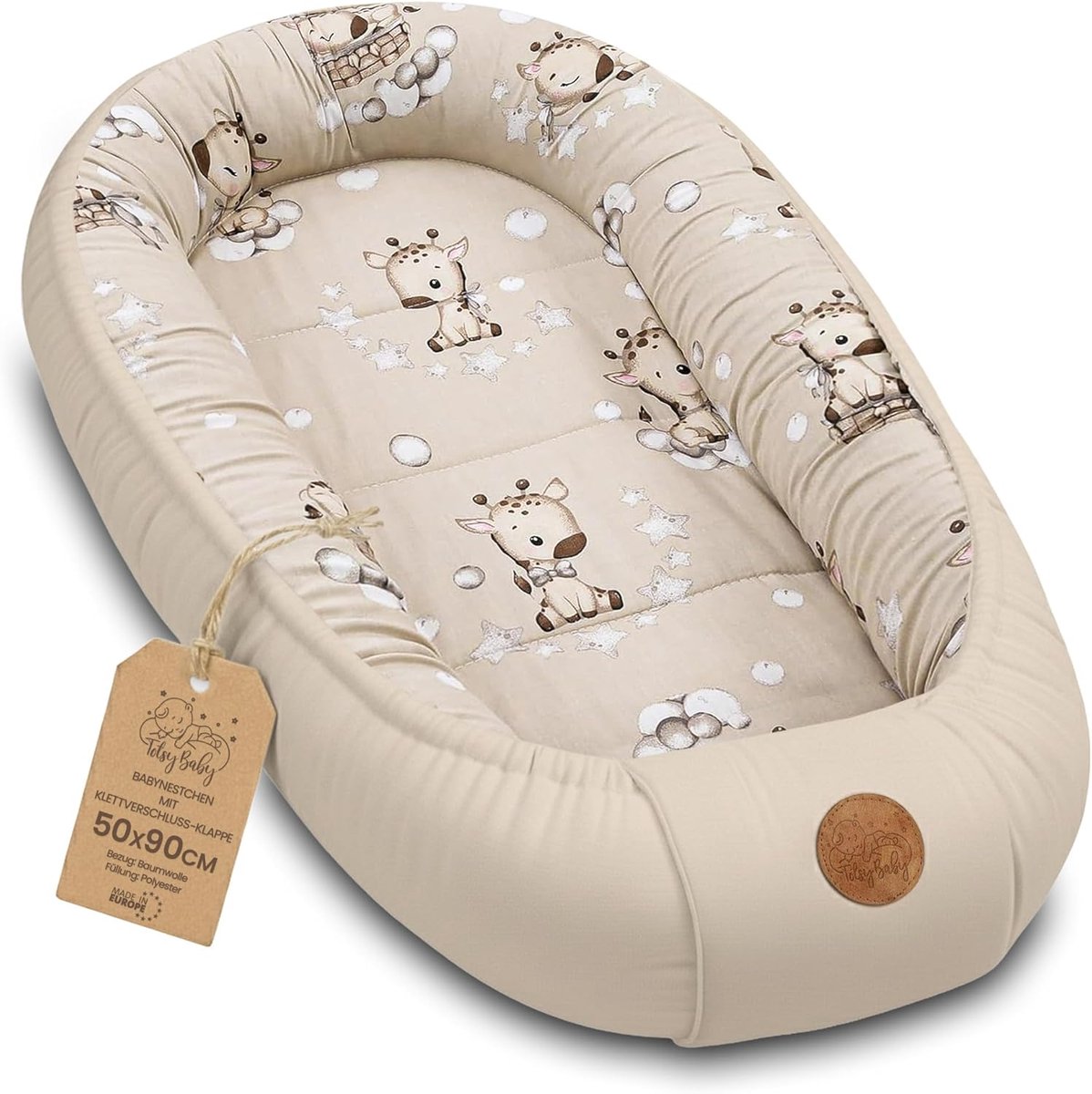 SnelShoppen - Soft Litter Newborn Cuddly Nest 90x50cm - Portable en Comfortabel voor Babybedje, Wieg, Babykamer & Onderweg - Giraffen Design voor Jong