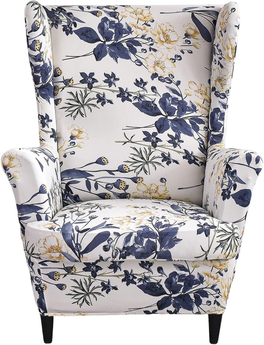 SnelShoppen - 2 Stuks Stretch Spandex Wing Back Sofa Cover - Geprint Wing Back Fauteuil Hoezen - Meubelhoes met Elastische Onderkant - Bescherming voo