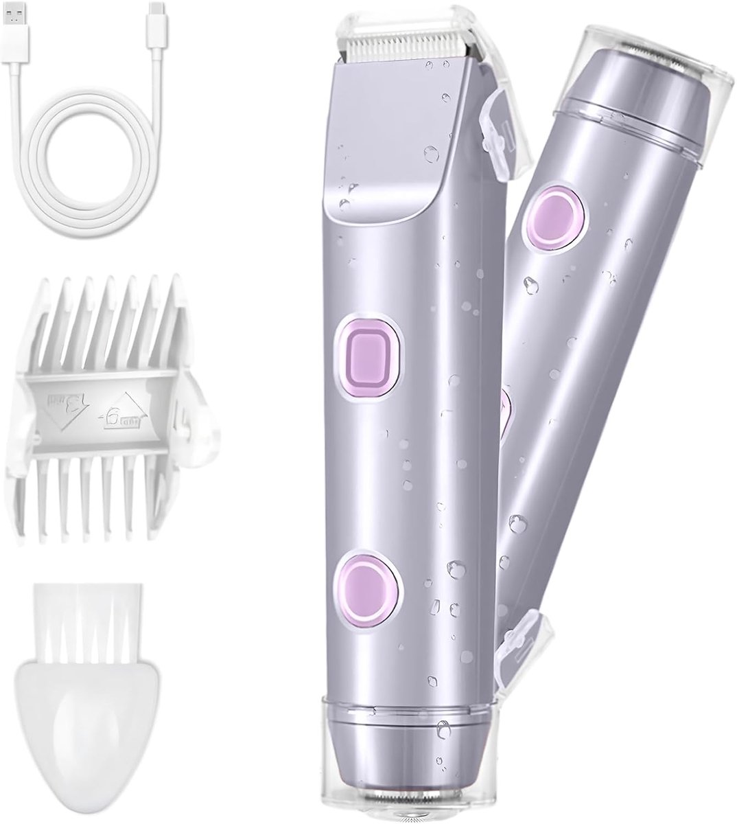 SnelShoppen - Dames Dubbele Hoofd Elektrische Haartrimmer voor Lichaam, Intieme Scheerapparaat, Bikini Trimmer, IPX7 Waterproof, Reis Epilator (Paars)