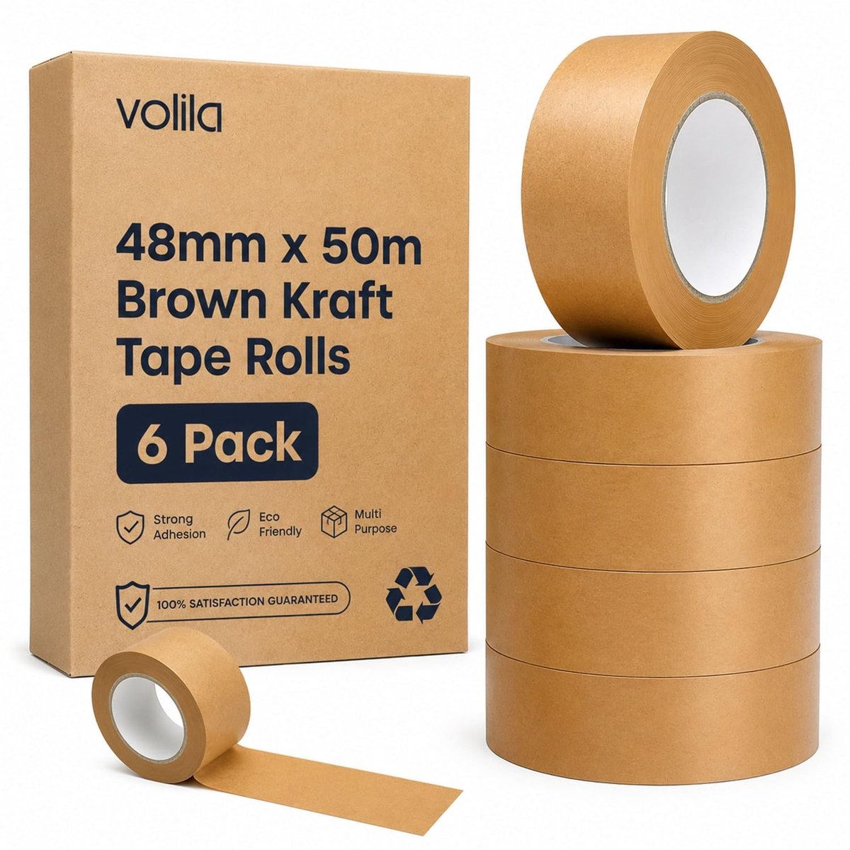 SnelShoppen - Paper Tape - Bruine Kraft Tape Rollen - Sterke Papier Verpakkingstape voor Verhuizen, Dozen, Inlijstingen en Verpakking - Recyclebare Pa