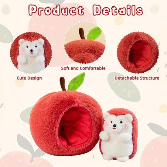 SnelShoppen - Herisson Pluche Dier voor Baby's, Kawaii Egel & Appel, 25x30 cm, 2-in-1 Speelgoed, Zacht Pluche, Perfect Cadeau voor Meisjes en Jongens, — afbeelding 2