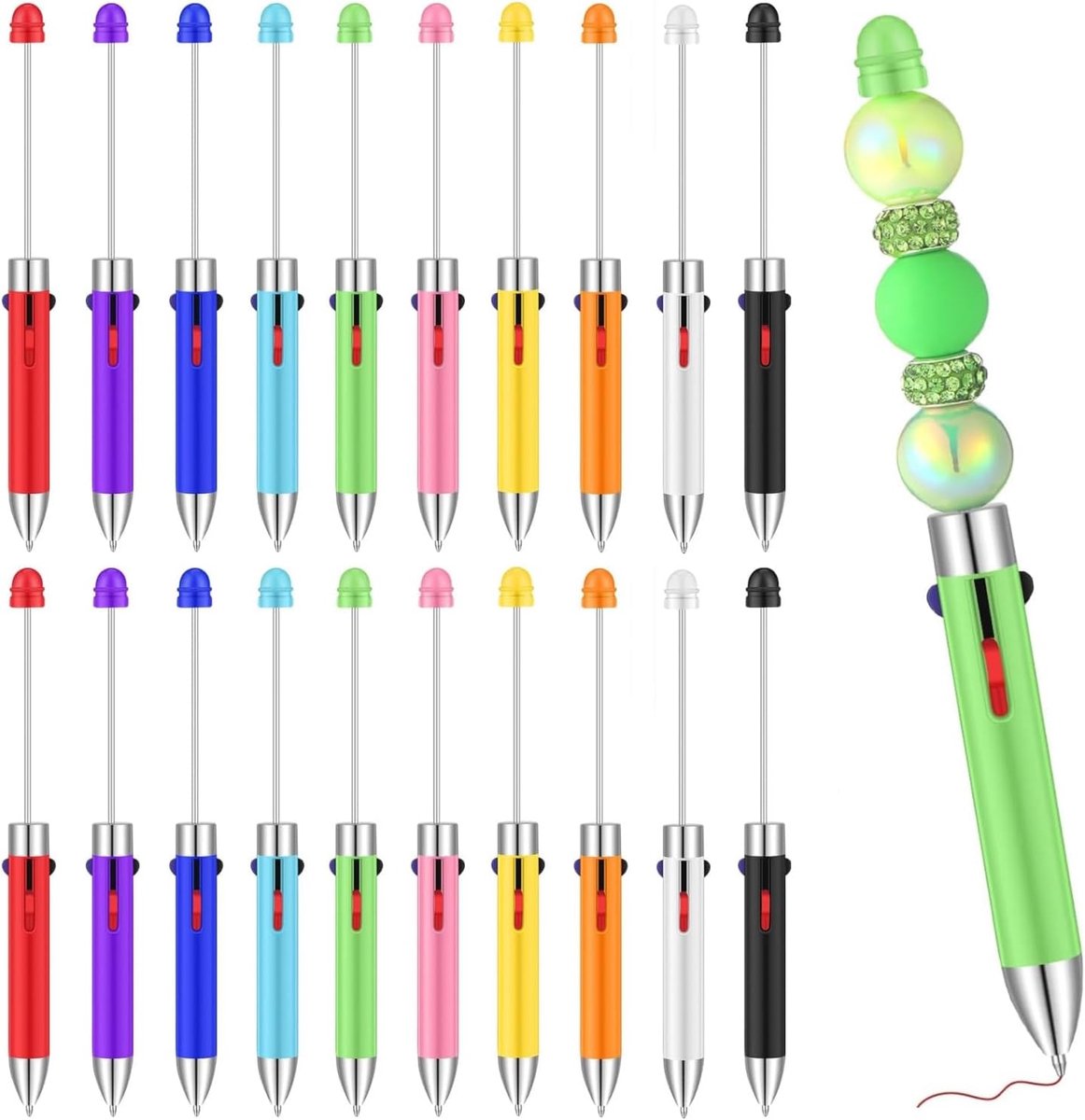 SnelShoppen - 20 Stuks Multicolor Bead Pen Set, 4-in-1 Balpen met 0.7mm Dikte, Creatieve Kralen Pen voor Kinderen, Studenten en Kantoorbenodigdheden,